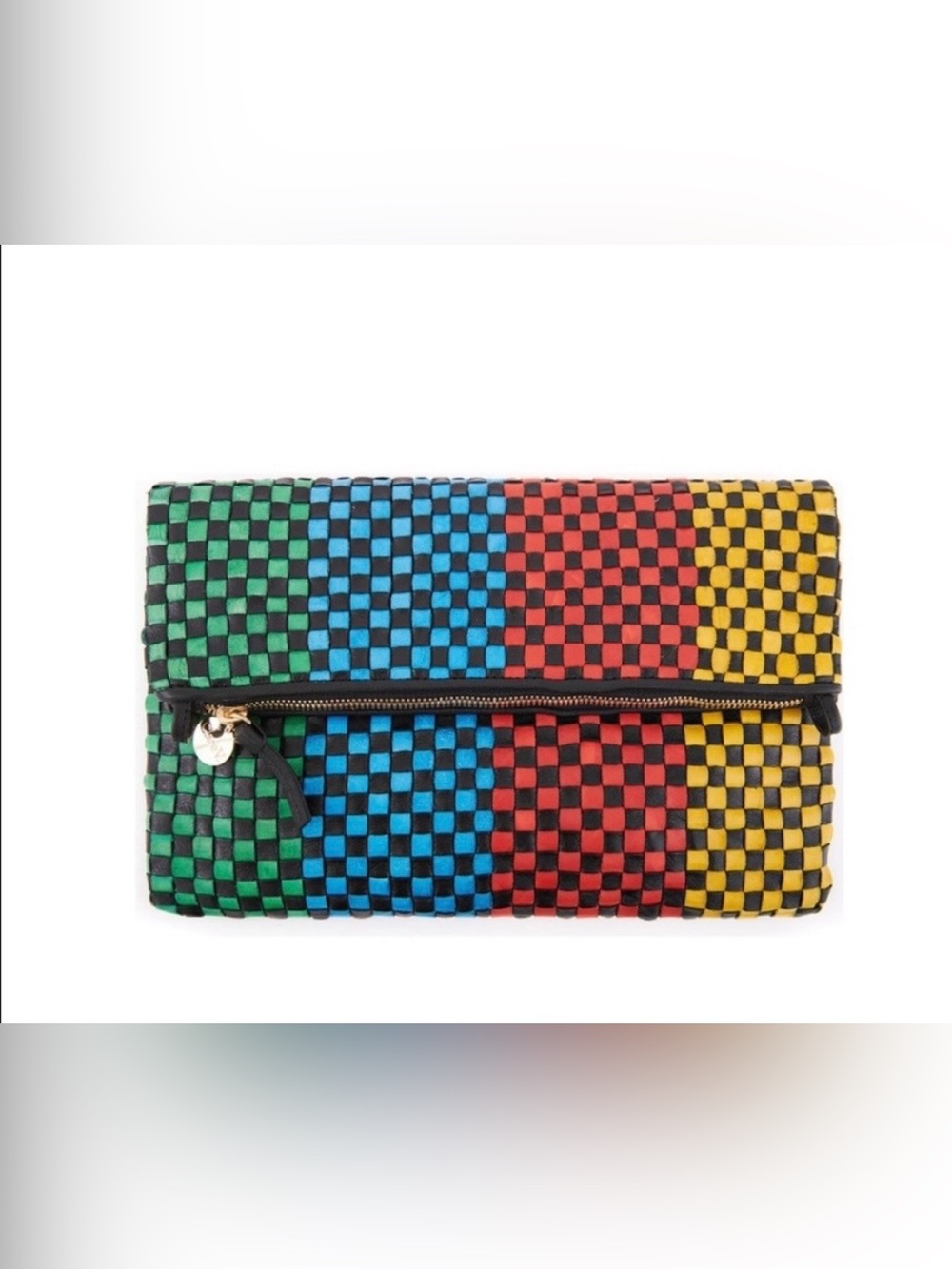 Clare V Multicolor Woven Clutch - Green Blue Red Yellow
